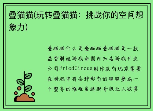 叠猫猫(玩转叠猫猫：挑战你的空间想象力)
